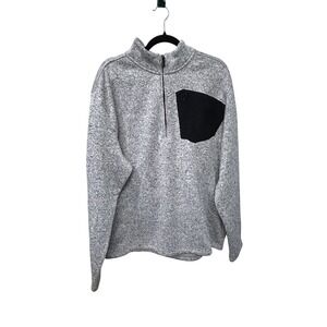 TSLA Mens 2XL Gray Marled Quarter Zip Fleece Pullover Contrast Chest Pocket Warm